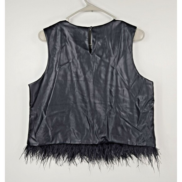 For Cynthia Women's Size Large Black Faux Leather Tank Top Feather Trim NWT - Picture 3 of 6